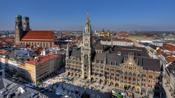Картинка мюнхен германия города панорамы архитектура ратуша площадь munich town hall marienplatz bavaria germany новая мариенплац бавария