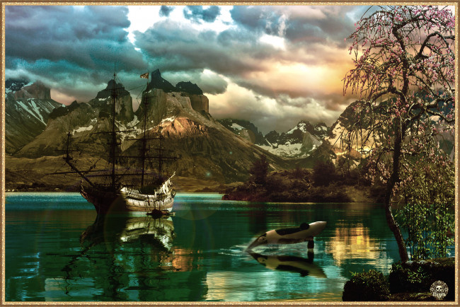 Обои картинки фото фэнтези, пейзажи, бухта, парусник