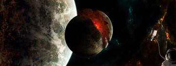 Картинка космос арт звезды туманность корабль космонавт спутник катастрофа планета вселенная звездолет