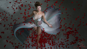 Картинка 3д+графика people+ люди лепестки платье девушка