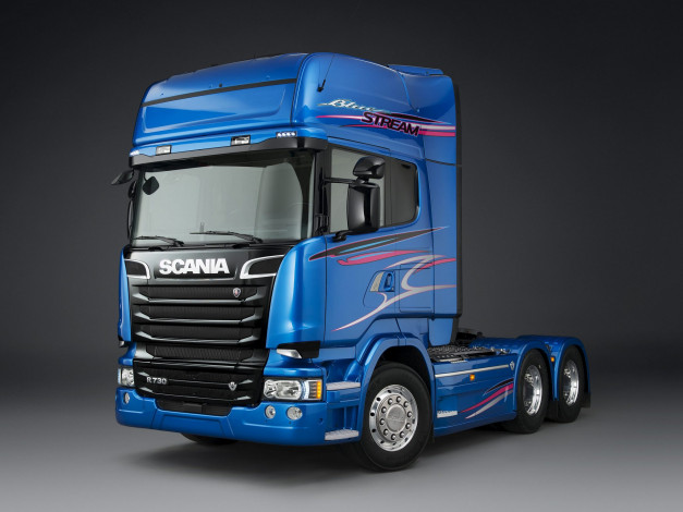Обои картинки фото автомобили, scania, r730, 6x2, blue, stream, 2014z, синий