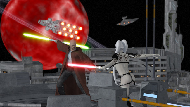 Обои картинки фото 3д графика, fantasy , фантазия, мужчина, драка, существо, оружие