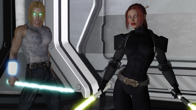 Обои картинки фото 3д графика, fantasy , фантазия, оружие, девушка, мужчина