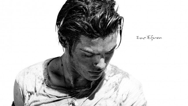 Обои картинки фото мужчины, zac efron, взгляд, парень, волосы, actor, лицо, мужчина, актер, чёрно-белая, зак, эфрон, black, and, white, грязь