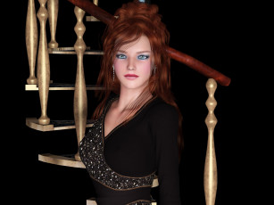 Картинка 3д+графика люди+ people фон взгляд девушка рыжая лестница