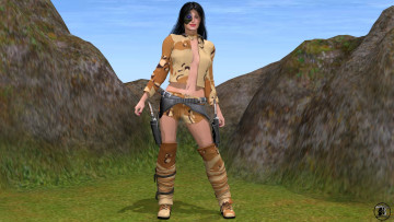 Картинка 3д+графика люди+ people взгляд фон горы оружие девушка