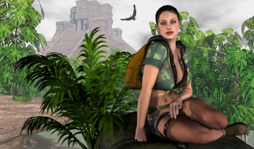 Картинка 3д+графика люди+ people пирамида растение фон взгляд девушка