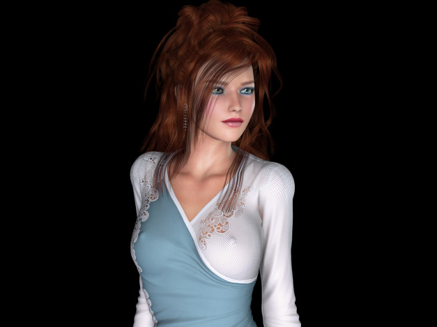 Обои картинки фото 3д графика, люди , people, рыжая, фон, взгляд, девушка