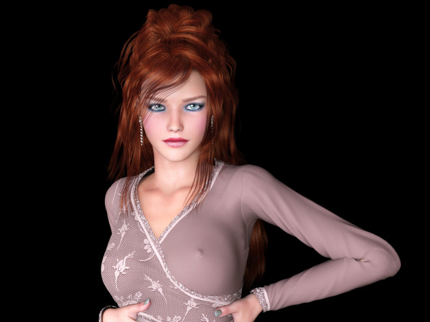 Обои картинки фото 3д графика, люди , people, взгляд, девушка, рыжая, фон