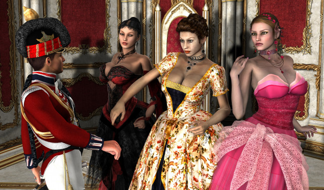 Обои картинки фото 3д графика, люди , people, взгляд, девушки, фон, солдат