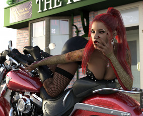 Картинка 3д+графика люди-авто мото+ people-+car+ +moto мотоцикл фон девушка взгляд