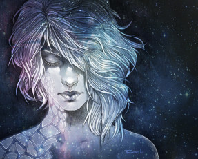 Картинка рисованное люди арт sci-fi девушка космос