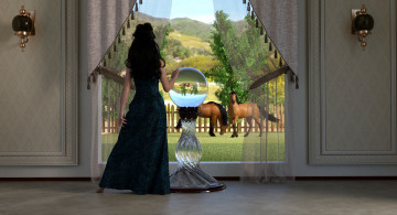 Картинка 3д+графика люди+ people интерьер фон взгляд девушка