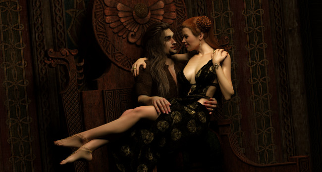 Обои картинки фото 3д графика, реализм , realism, парень, фон, взгляд, девушка