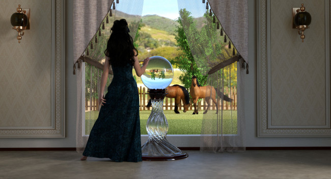 Обои картинки фото 3д графика, люди , people, интерьер, фон, взгляд, девушка