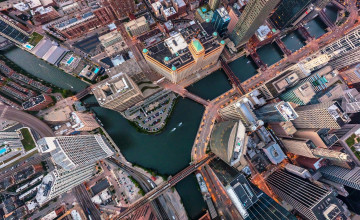 Картинка города Чикаго+ сша город панорама река дома здания небоскребы