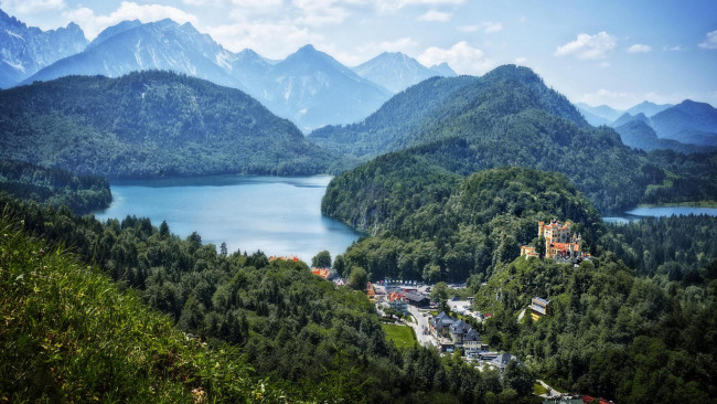 Обои картинки фото города, замки германии, горы, германия, швангау, замок, озеро