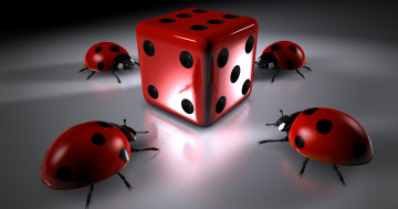 Картинка 3д+графика животные+ animals фон божьи коровки кубик