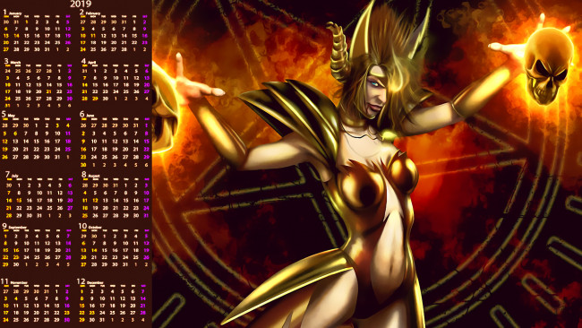 Обои картинки фото календари, фэнтези, череп, девушка