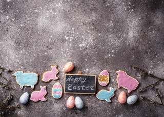 Картинка праздничные пасха праздник яйца пряники фигурки