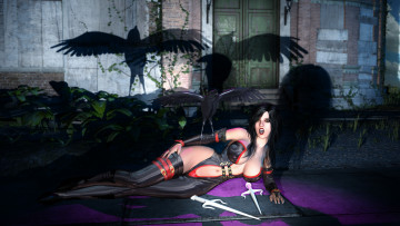 Картинка 3д+графика фантазия+ fantasy девушка фон взгляд ворон униформа