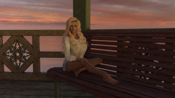 Картинка 3д+графика люди+ people девушка фон взгляд беседка