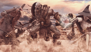 Картинка 3д+графика ужас+ horror орк фон люди бой