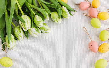 Картинка праздничные пасха цветы яйца букет тюльпаны white happy wood flowers tulips easter eggs decoration