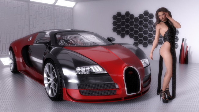 Обои картинки фото 3д графика, люди-авто, мото , people- car ,  moto, девушка, фон, автомобиль