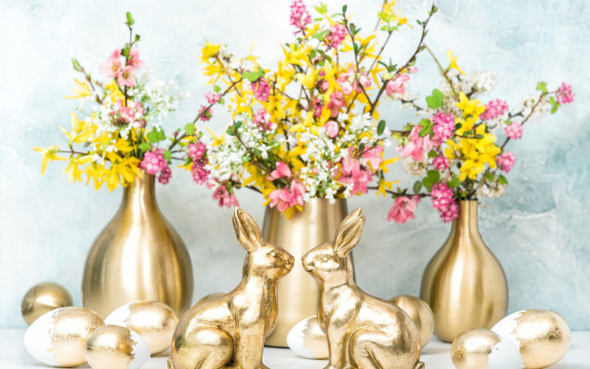 Обои картинки фото праздничные, пасха, цветы, композиция, пасхальный, зайчик