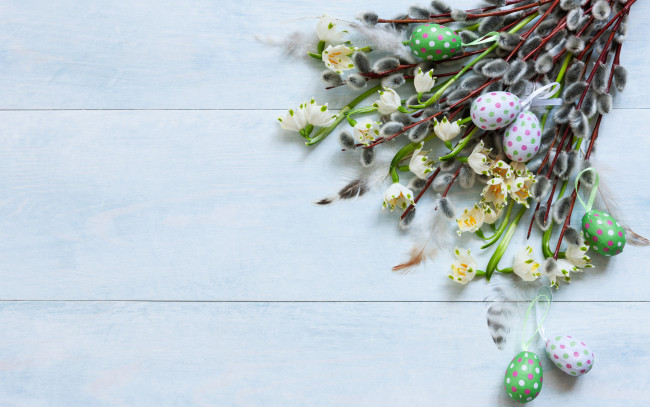 Обои картинки фото праздничные, пасха, цветы, яйца, colorful, happy, wood, верба, flowers, easter, eggs, decoration