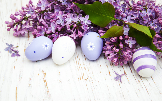 Обои картинки фото праздничные, пасха, ветки, яйца, весна, сирень, композиция