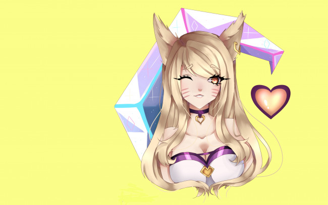 Обои картинки фото видео игры, league of legends, ahri, хвост, сердечко