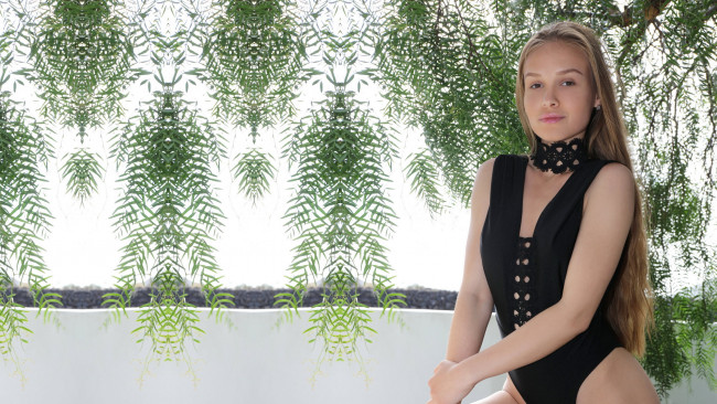 Обои картинки фото девушки, angel b megan, черный, купальник