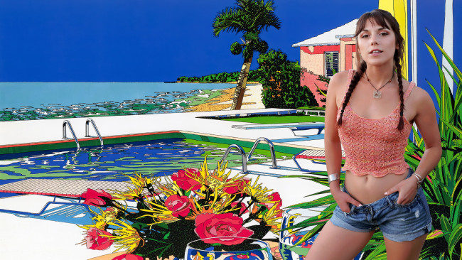 Обои картинки фото девушки, elena generi, косички, топ, шорты