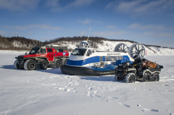 Картинка техника вездеходы нептун суднo на воздушной подушке вeздеход шаман зима река снег мотовездеход