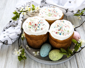 обоя праздничные, пасха, куличи, тарелка, полотенце, ветки, цветение, яйца