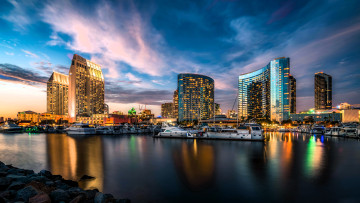 Картинка сан-диего города сан-диего+ сша дома здания огни яхта бухта