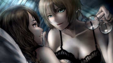 Картинка аниме *unknown другое нежность очки грудь взгляд ситуация постель девушки