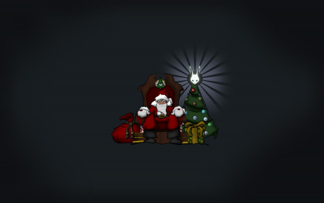 Обои картинки фото праздничные, векторная, графика, новый, год, ёлка, санта, тёмный, фон, минимализм