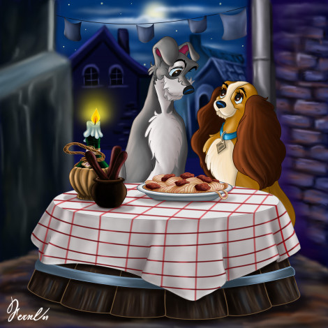 Обои картинки фото мультфильмы, lady, and, the, tramp, собаки
