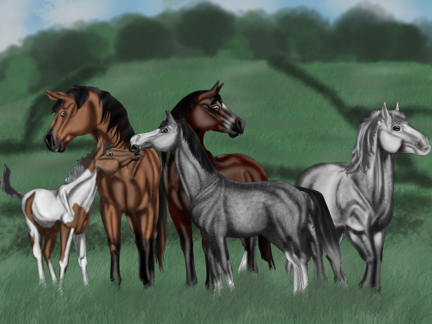 Обои картинки фото рисованные, животные, лошади