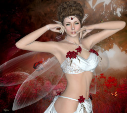 Картинка 3д+графика elves+ эльфы крылья цветы эльфийка взгляд