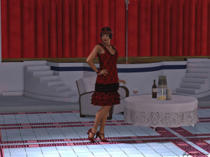 Картинка 3д+графика people+ люди девушка вино столик платье взгляд