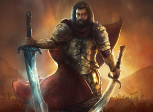 Картинка фэнтези люди оружие меч мужчина арт воин плащ