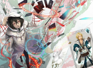 Картинка аниме *unknown+ другое цепи карты взгляд круги парень арт капюшон лошадь