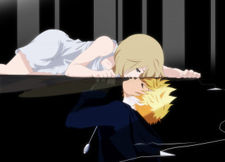 Картинка аниме kingdom+hearts kingdom hearts roxas namine девушка парень двое поцелуй