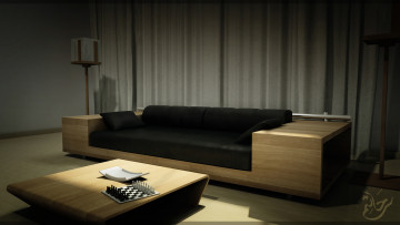 Картинка 3д+графика realism+ реализм шахматы стол диван
