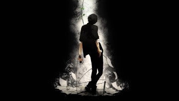 Картинка аниме -headphones+&+instrumental свет ветка листы нож микрофон art re парень