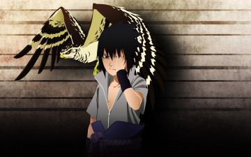 Картинка аниме naruto саске мangekyou sharingan art ястреб птица